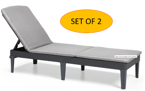 Jaipur Garden Sunlounger with Cushion – Set of 2 - 2 Year Warranty - ON SALE $120 OFF