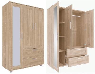 Wardrobe - Free Standing - 3 Door & 2 Drawer - With Mirror - 3 colour options.