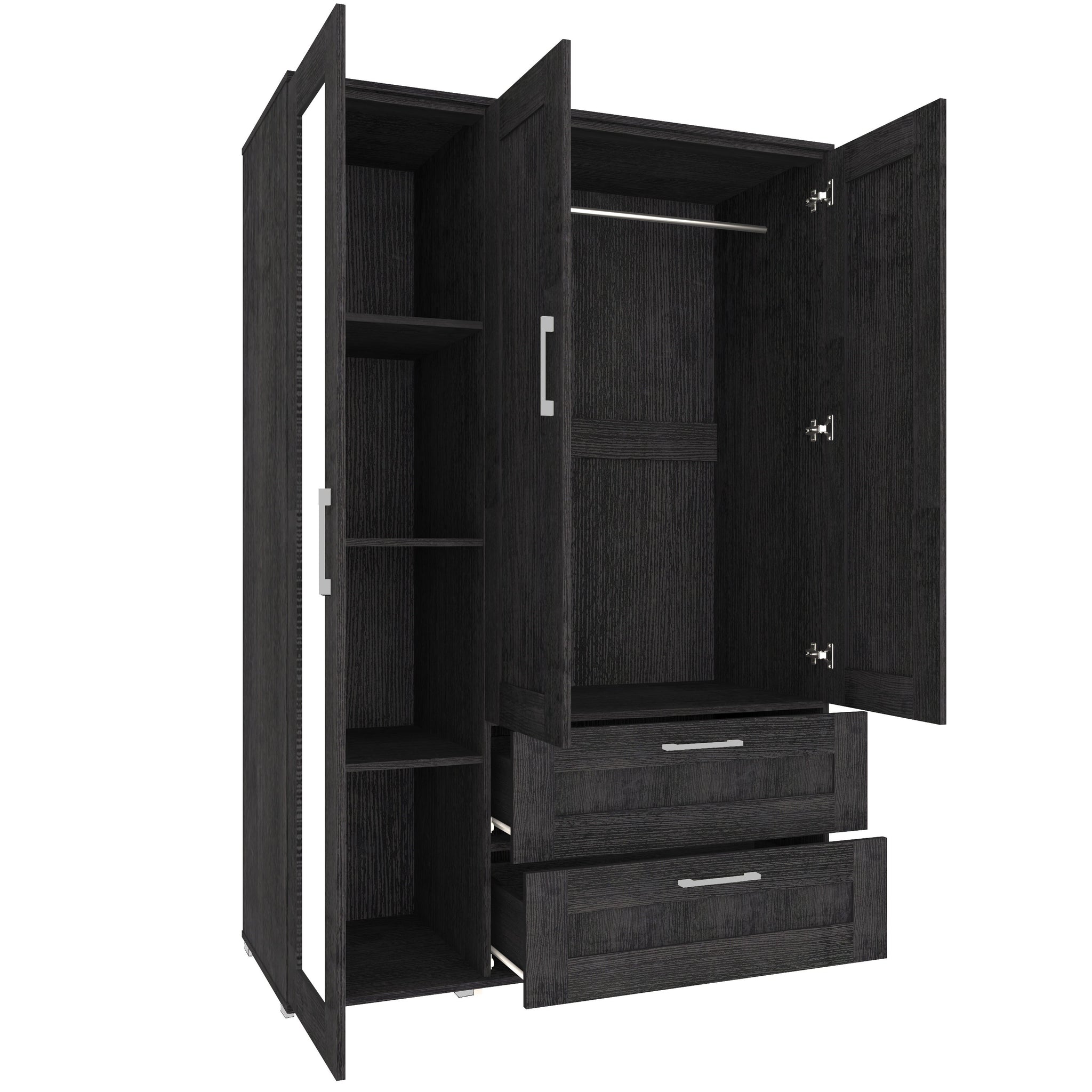 Wardrobe - Free Standing - 3 Door & 2 Drawer - With Mirror - 3 colour options.